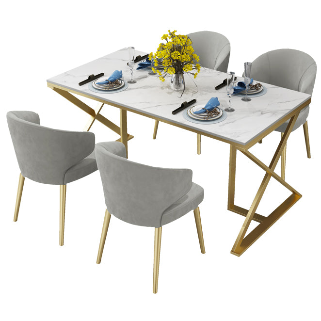Glam 1/5 Pieces Dining Set Rectangle Stone Dining Table Set for Dining Room