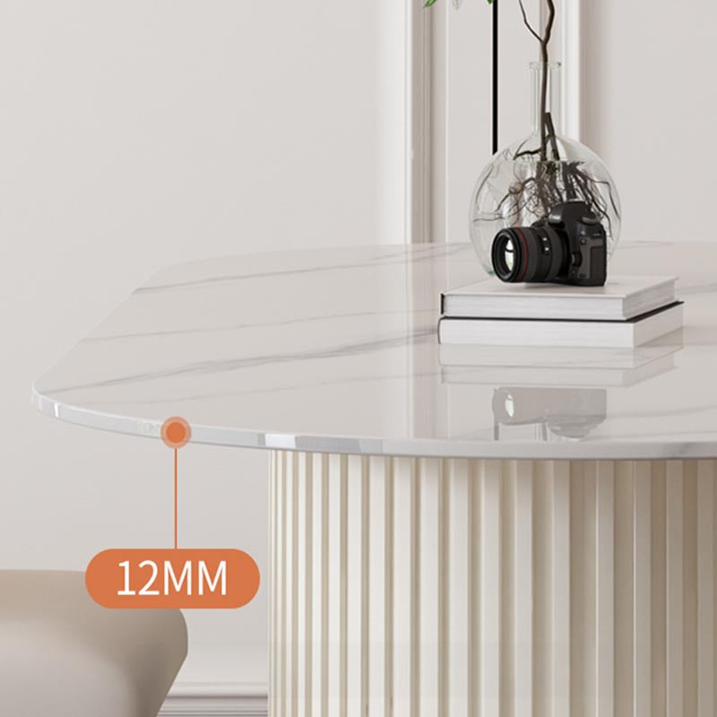 Metal Contemporary White Dining Table Marble Top Table with Double Pedestal