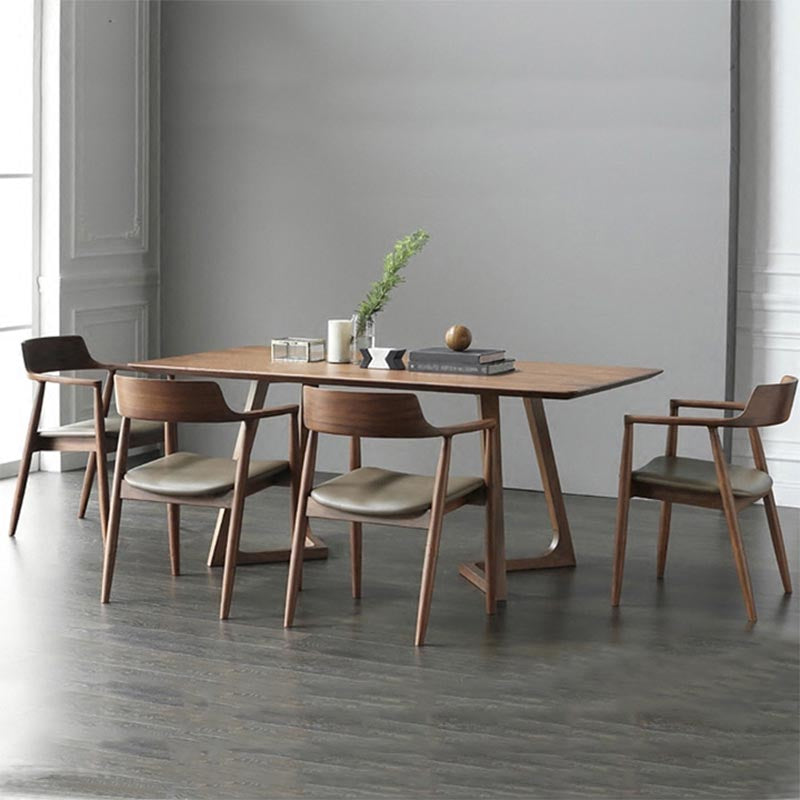 Rectangle Double Pedestal Modern Dining Table Pine Solid Wood Fixed Table