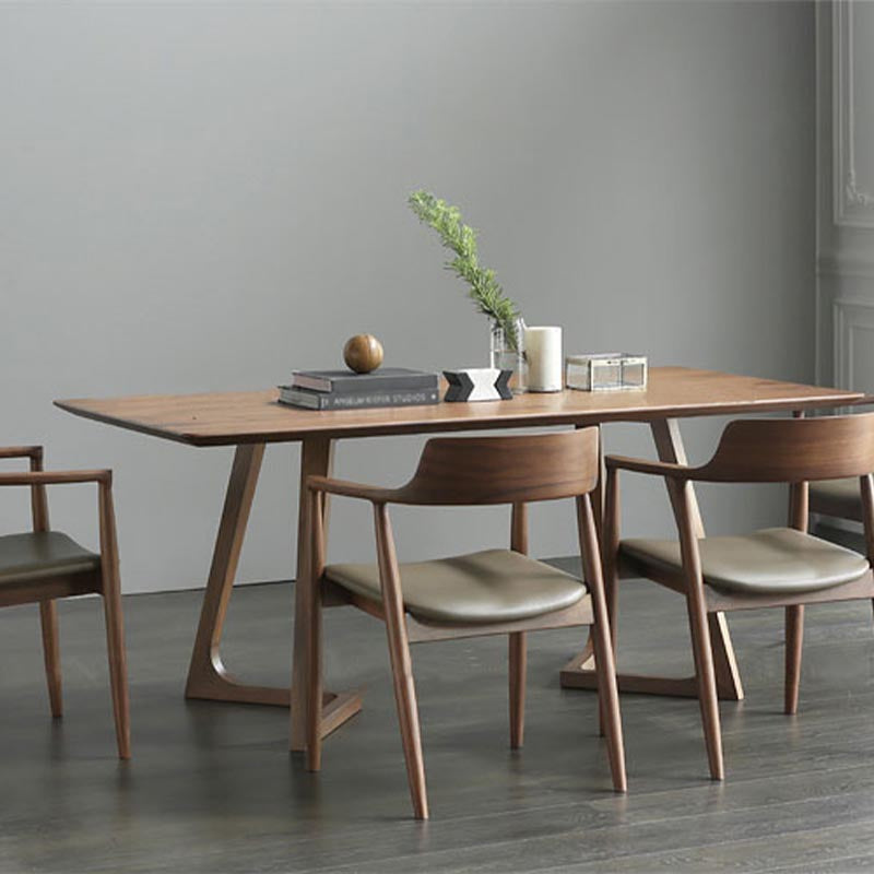 Rectangle Double Pedestal Modern Dining Table Pine Solid Wood Fixed Table