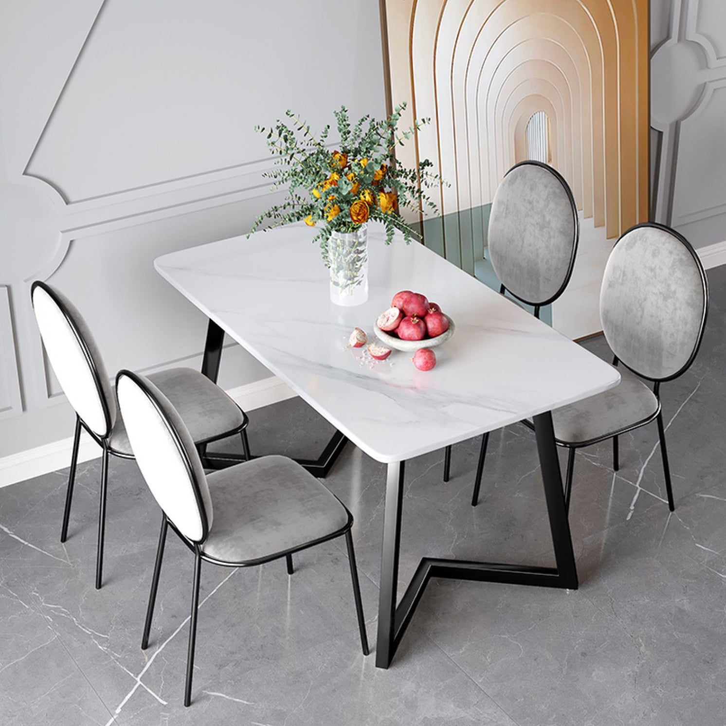 Traditional Luxury Stone Furniture Rectangle Double Pedestal Dining Site Table