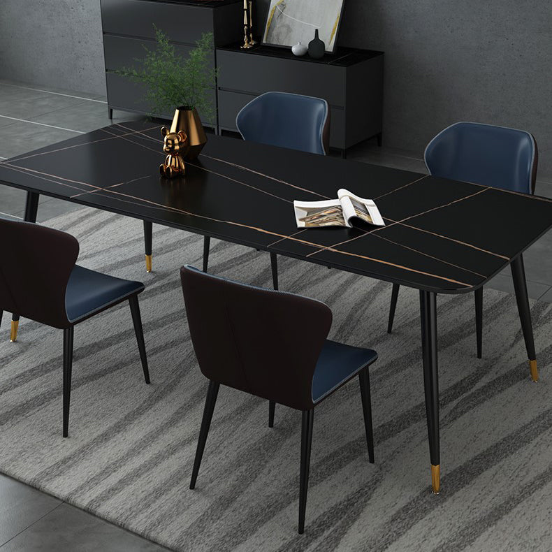 Industrial Style Stone Dining Table 4 Legs Dining Room Collection for Indoor