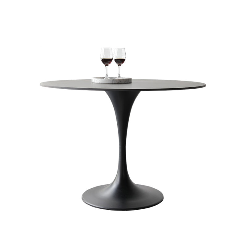 Metal Modern Round Indoor Table Black Sintered Stone Top Table for Dining Room
