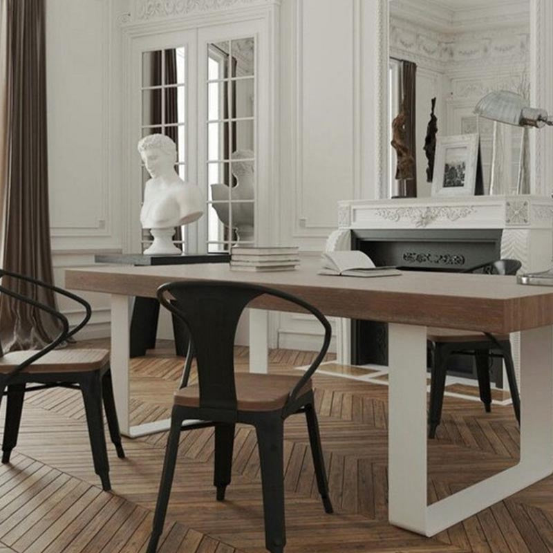Rectangle Double Pedestal Luxury Dining Table Fixed Table with Pine Solid Wood