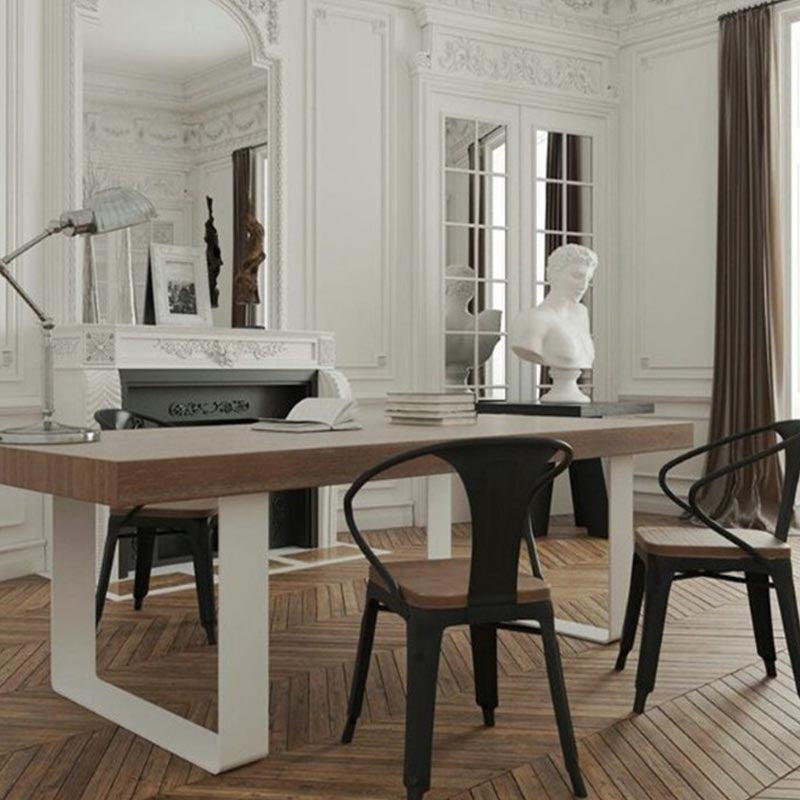 Rectangle Double Pedestal Luxury Dining Table Fixed Table with Pine Solid Wood