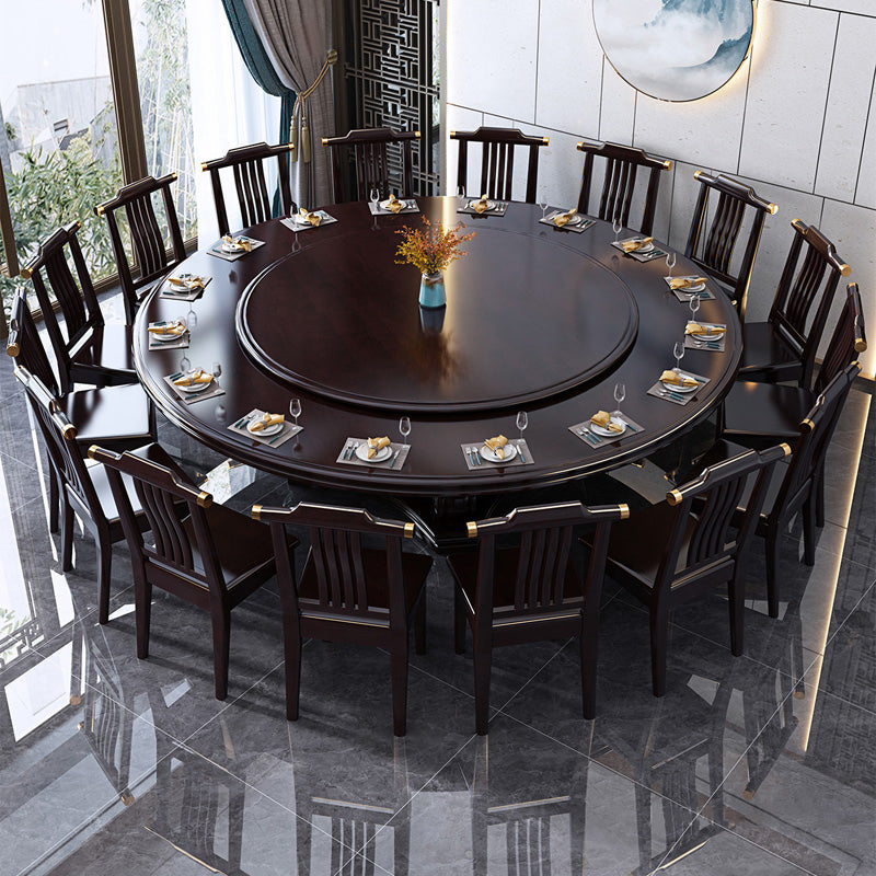 Round Solid Wood Dining Table Modern Turntable Furniture with Pedestal Base