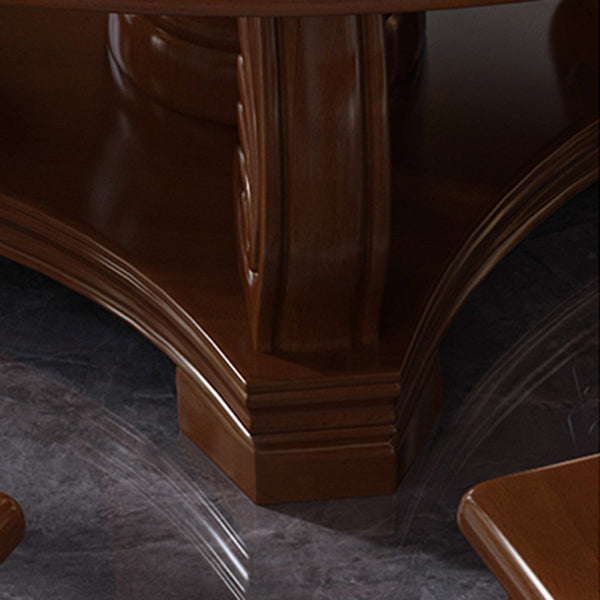 Round Solid Wood Dining Table Modern Turntable Furniture with Pedestal Base