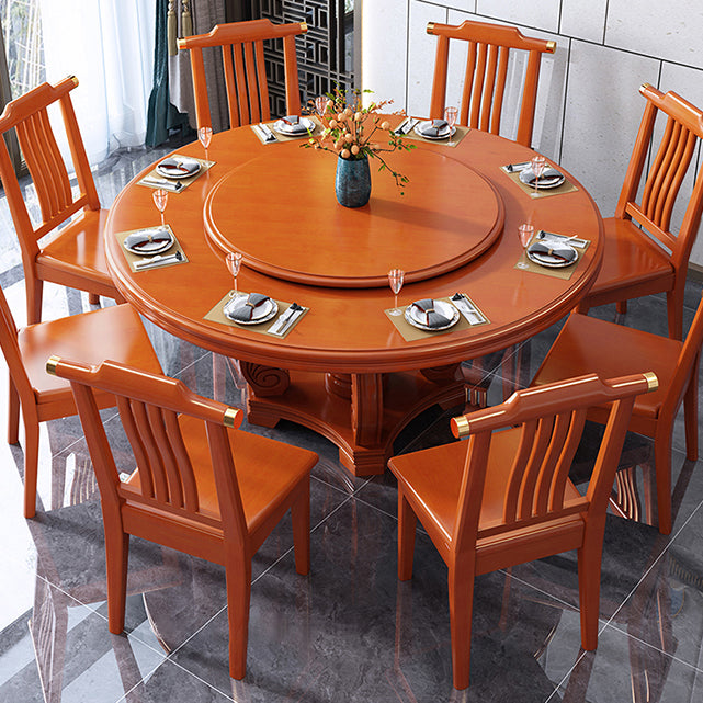 Round Solid Wood Dining Table Modern Turntable Furniture with Pedestal Base