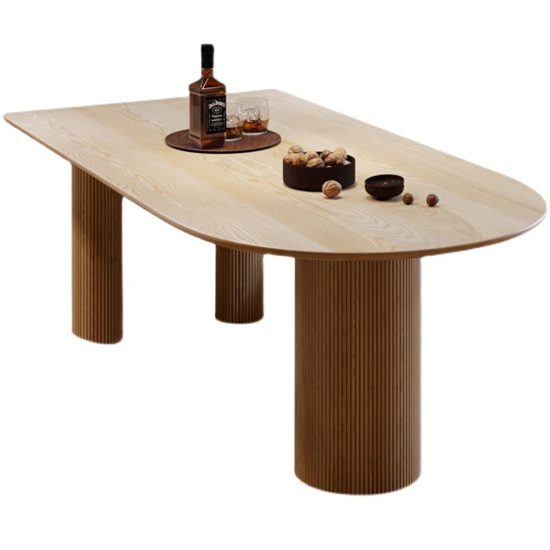 Free Form Wood Dining Table Natural and Walnut Dining Table with Pedestal Base