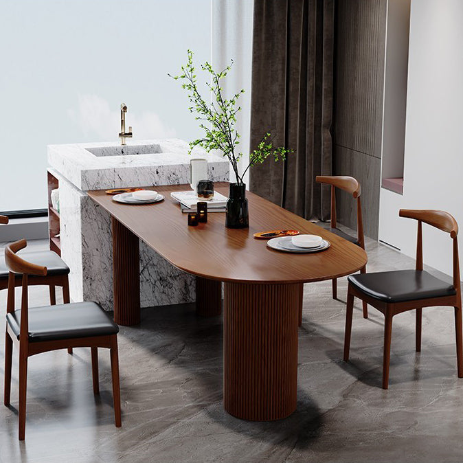 Free Form Wood Dining Table Natural and Walnut Dining Table with Pedestal Base