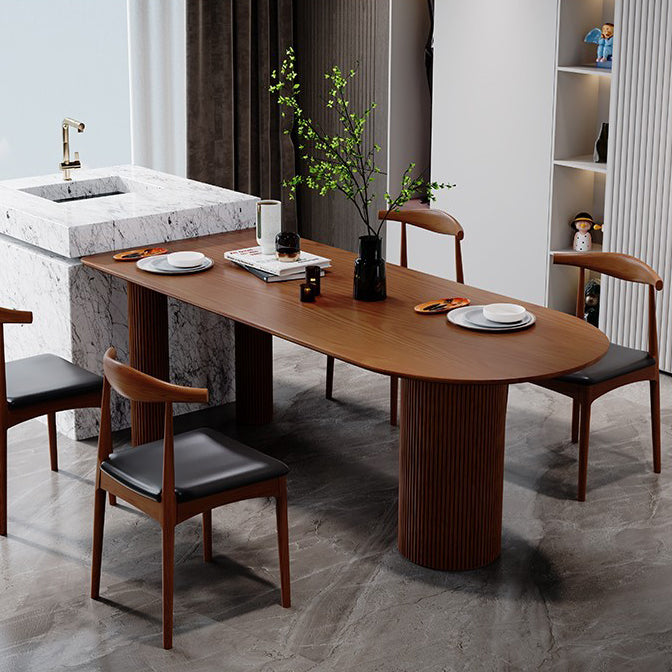 Free Form Wood Dining Table Natural and Walnut Dining Table with Pedestal Base