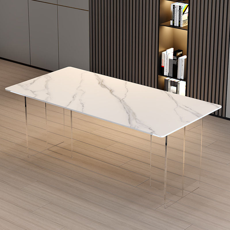 Minimalism Stone Table for Restaurant Rectangle Table with Acrylic Pedestal