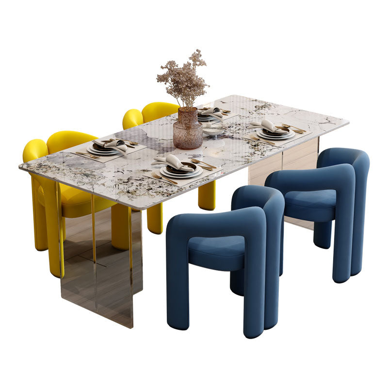 Minimalism Stone Table for Restaurant Rectangle Table with Acrylic Pedestal