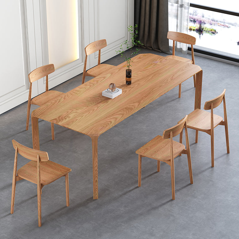Solid Wood 4 Legs Dining Site Table Modern Rectangle Fixed Dinette Table