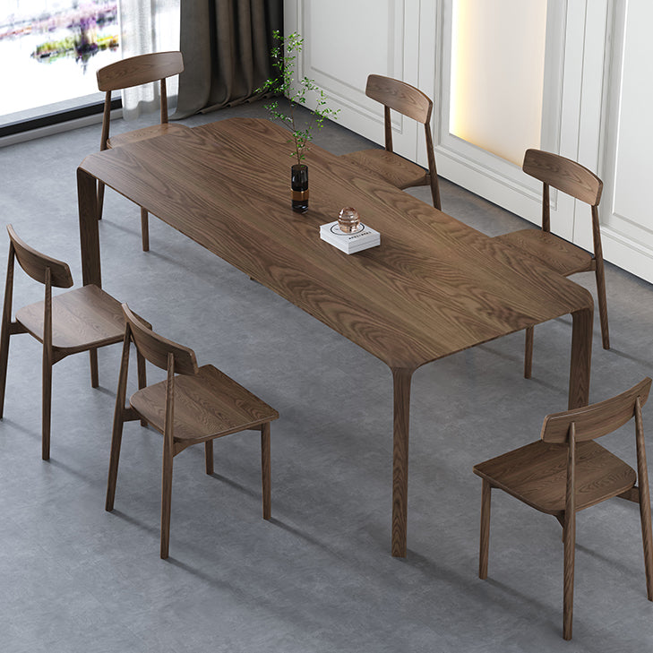 Solid Wood 4 Legs Dining Site Table Modern Rectangle Fixed Dinette Table