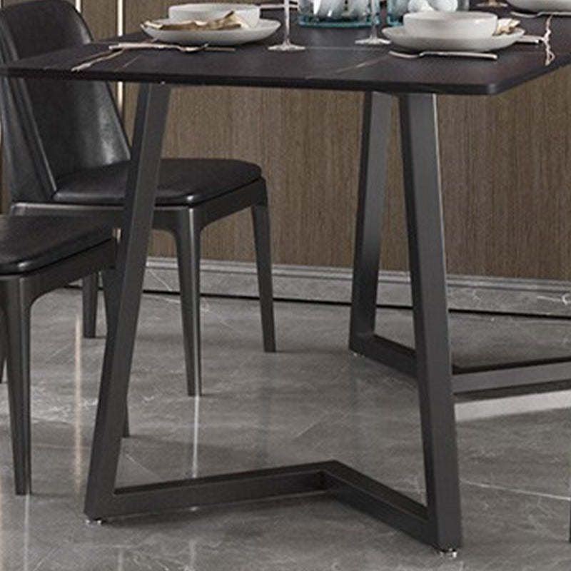 Modern Rectangle Stone Table for Restaurant Balck Metal Pedestal Dining Table