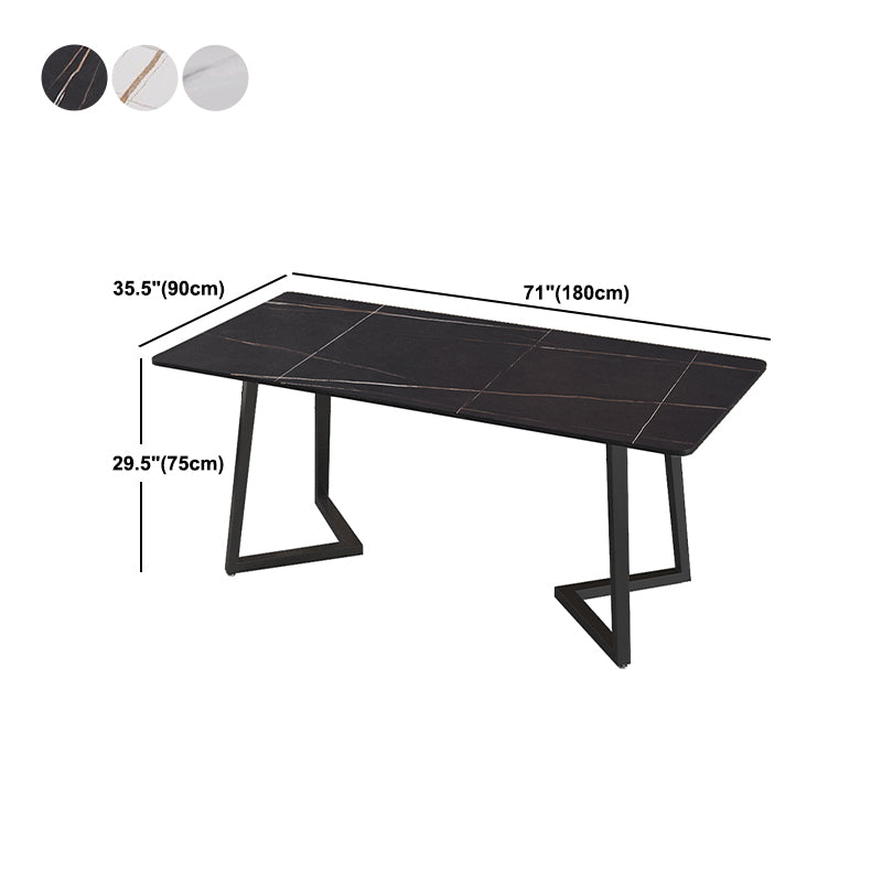 Modern Rectangle Stone Table for Restaurant Balck Metal Pedestal Dining Table