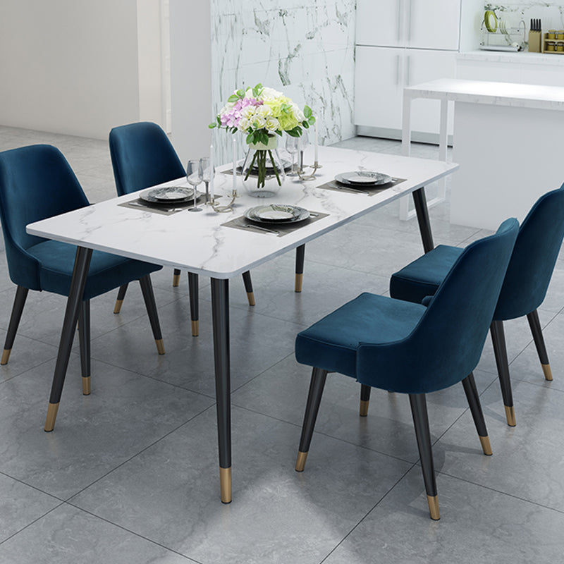 Stone Top Rectangle Dinette Table Traditional Luxury Metal Tripod Base Dining Table