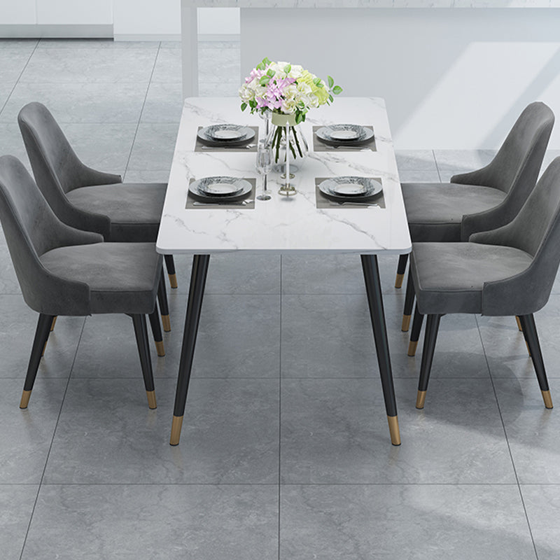 Stone Top Rectangle Dinette Table Traditional Luxury Metal Tripod Base Dining Table