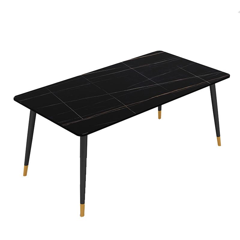 Stone Top Rectangle Dinette Table Traditional Luxury Metal Tripod Base Dining Table