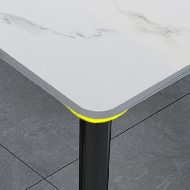 Stone Top Rectangle Dinette Table Traditional Luxury Metal Tripod Base Dining Table