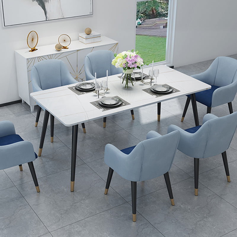 Stone Top Rectangle Dinette Table Traditional Luxury Metal Tripod Base Dining Table