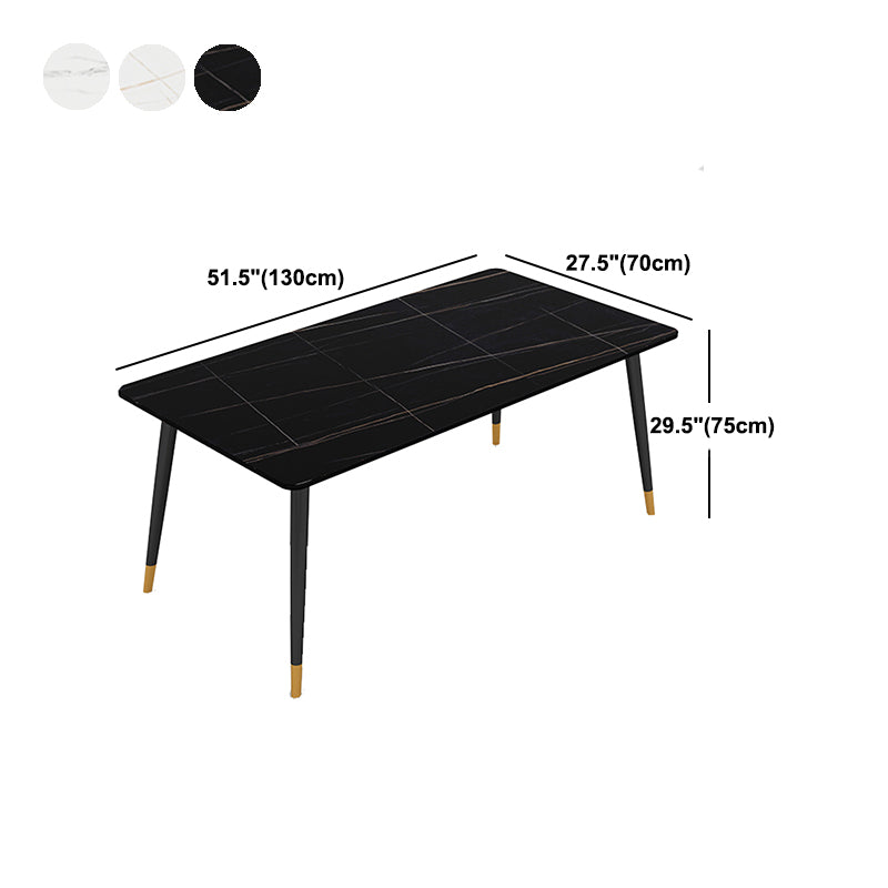 Stone Top Rectangle Dinette Table Traditional Luxury Metal Tripod Base Dining Table