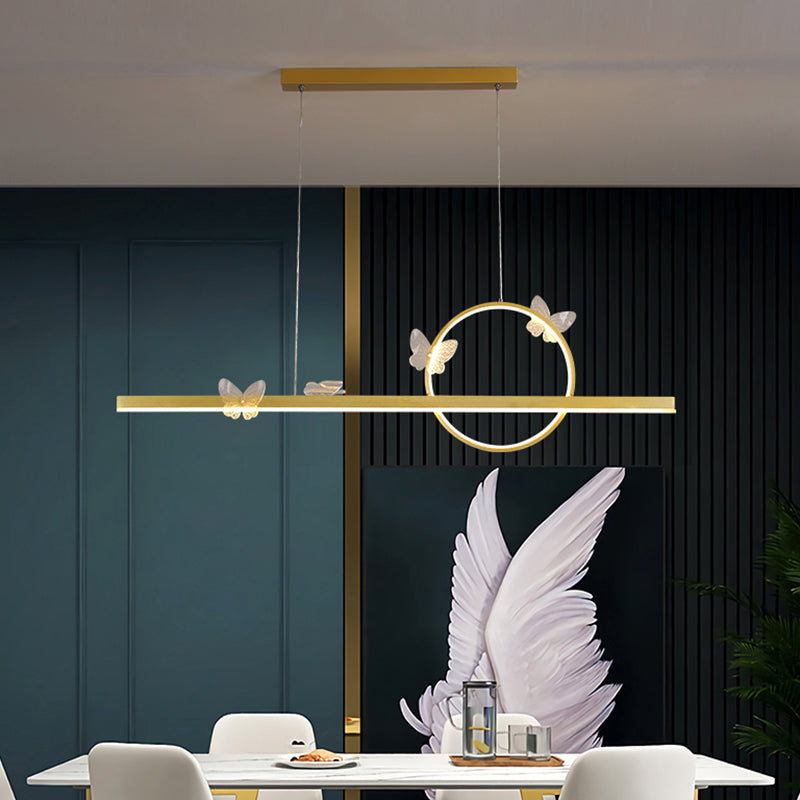 Modern Metal Island Lamp Geometry 2-Head Restaurant LED Pendant Light with Acrylic Shade