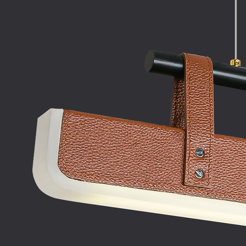 Modern Leather Island Lamp Rectangle 1-Light Restaurant Pendant Light with Acrylic Shade