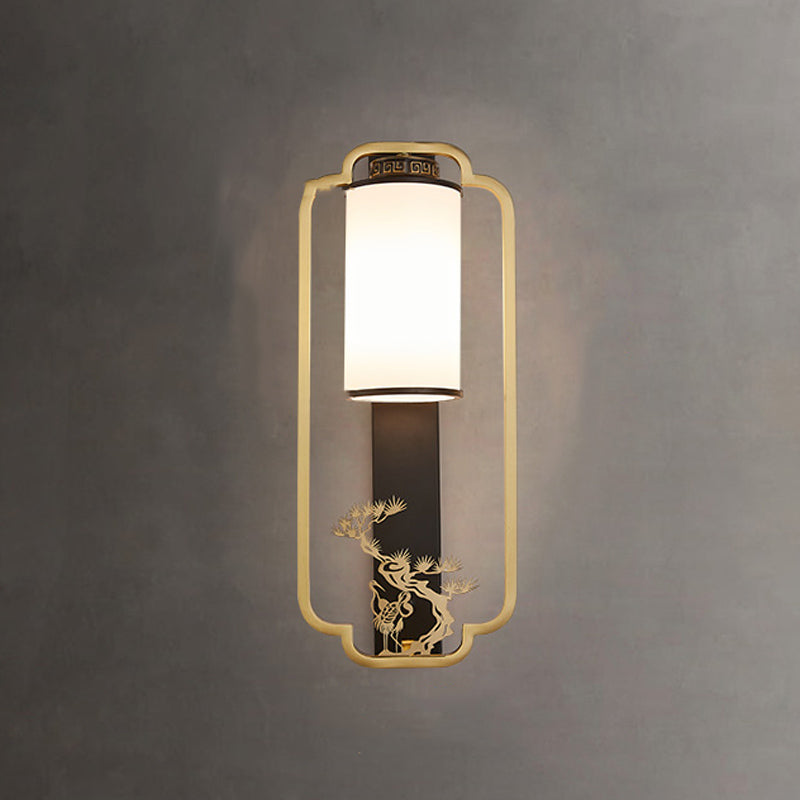 New Chinese Style Copper Wall Light Glass Shade Bulb Wall Lamp for Living Room