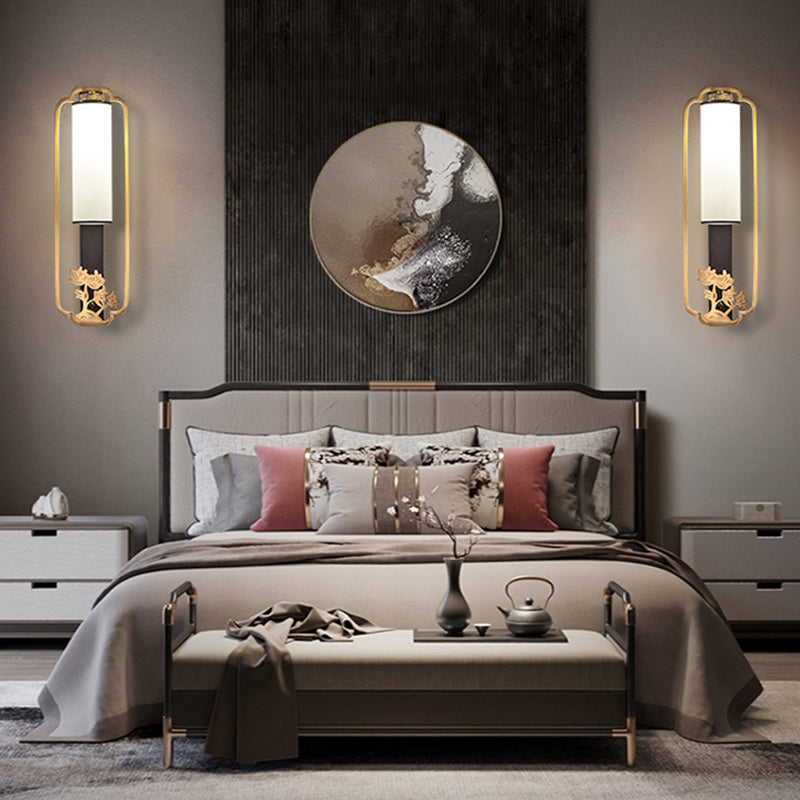 New Chinese Style Copper Wall Light Glass Shade Bulb Wall Lamp for Living Room