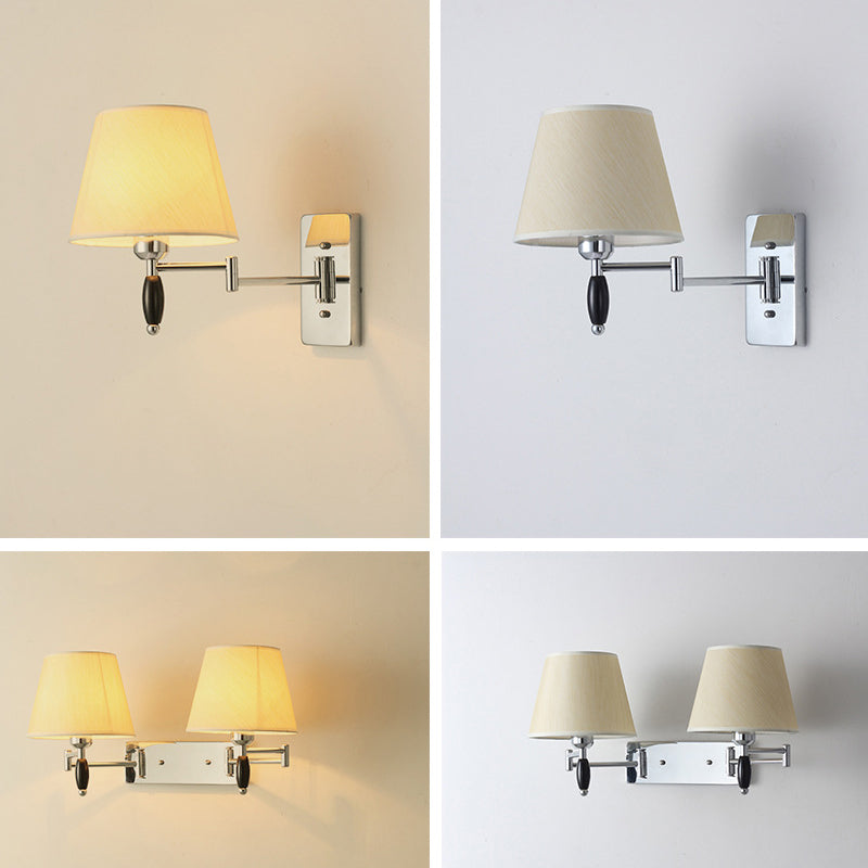 Modern Style Simple Wall Light Natural Burlap Shade Swing Arm Wall Sconce