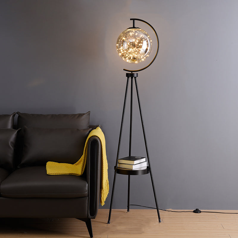 Nordic Style Metal Floor Lamp Tripod Shape LED Floor Light with Glass Shade for Bedroom