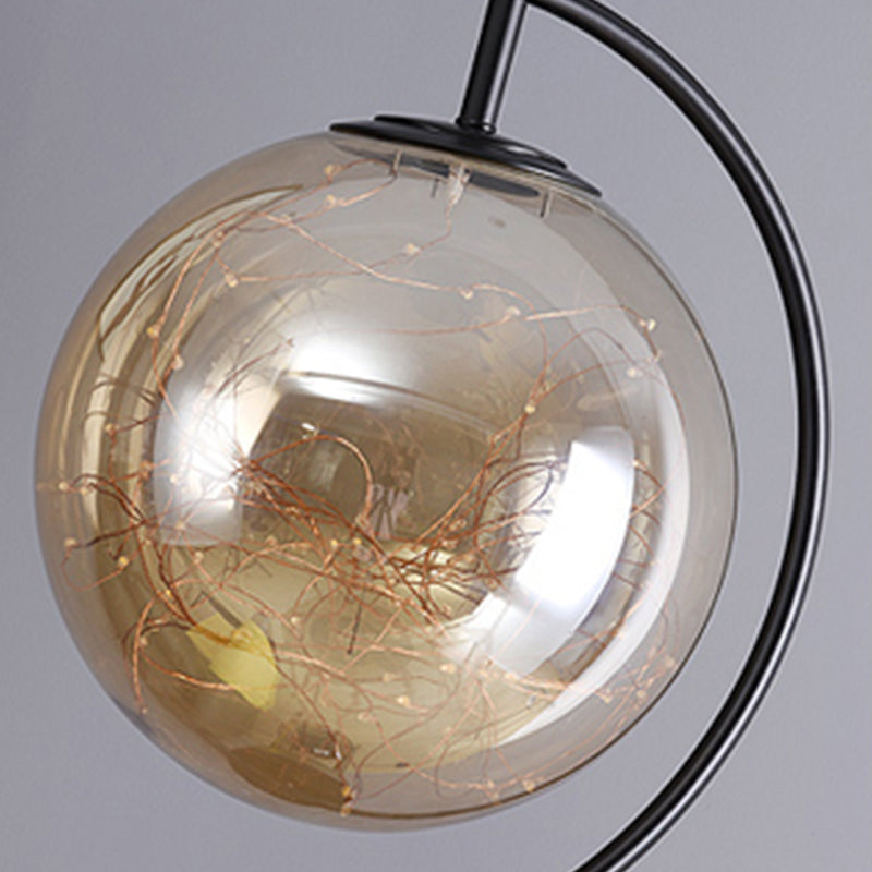 Nordic Style Metal Floor Lamp Tripod Shape LED Floor Light with Glass Shade for Bedroom