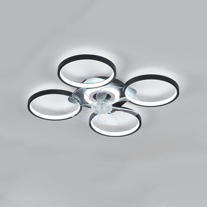 Nordic Style Iron Ceiling Fan Lamp Geometry 6 Gears LED Ceiling Fan Light for Bedroom