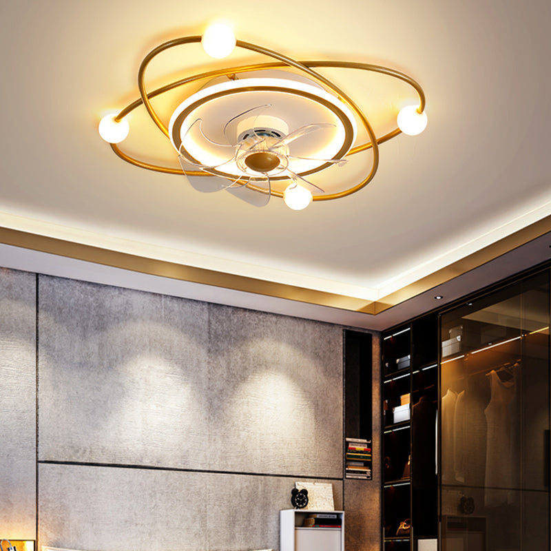Nordic Style Iron Ceiling Fan Lamp Stepless Adjustment LED Ceiling Fan Light for Bedroom