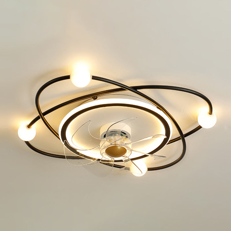 Nordic Style Iron Ceiling Fan Lamp Stepless Adjustment LED Ceiling Fan Light for Bedroom