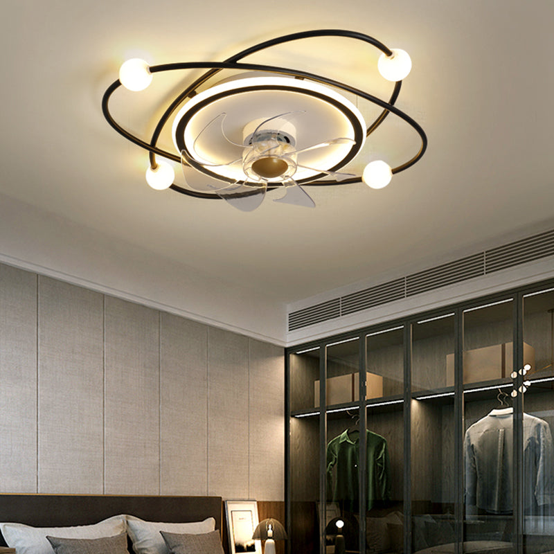 Nordic Style Iron Ceiling Fan Lamp Stepless Adjustment LED Ceiling Fan Light for Bedroom