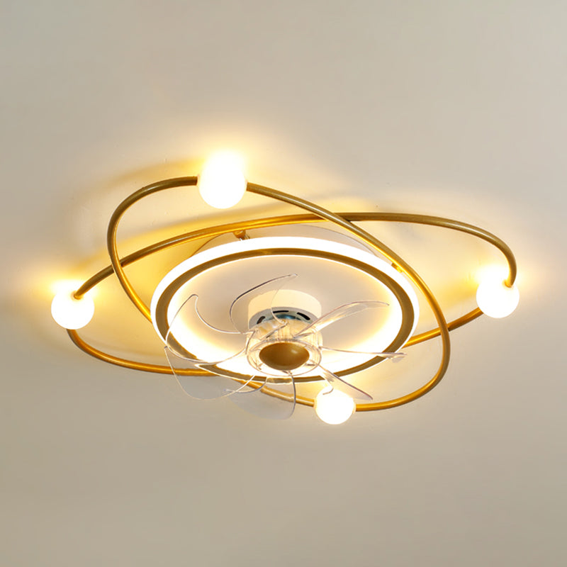 Nordic Style Iron Ceiling Fan Lamp Stepless Adjustment LED Ceiling Fan Light for Bedroom