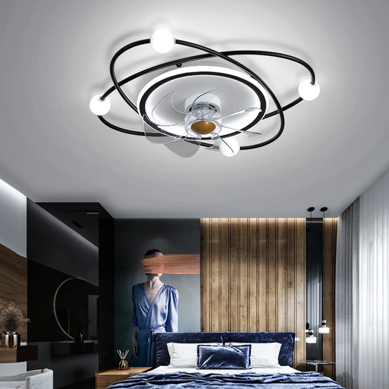 Nordic Style Iron Ceiling Fan Lamp Stepless Adjustment LED Ceiling Fan Light for Bedroom