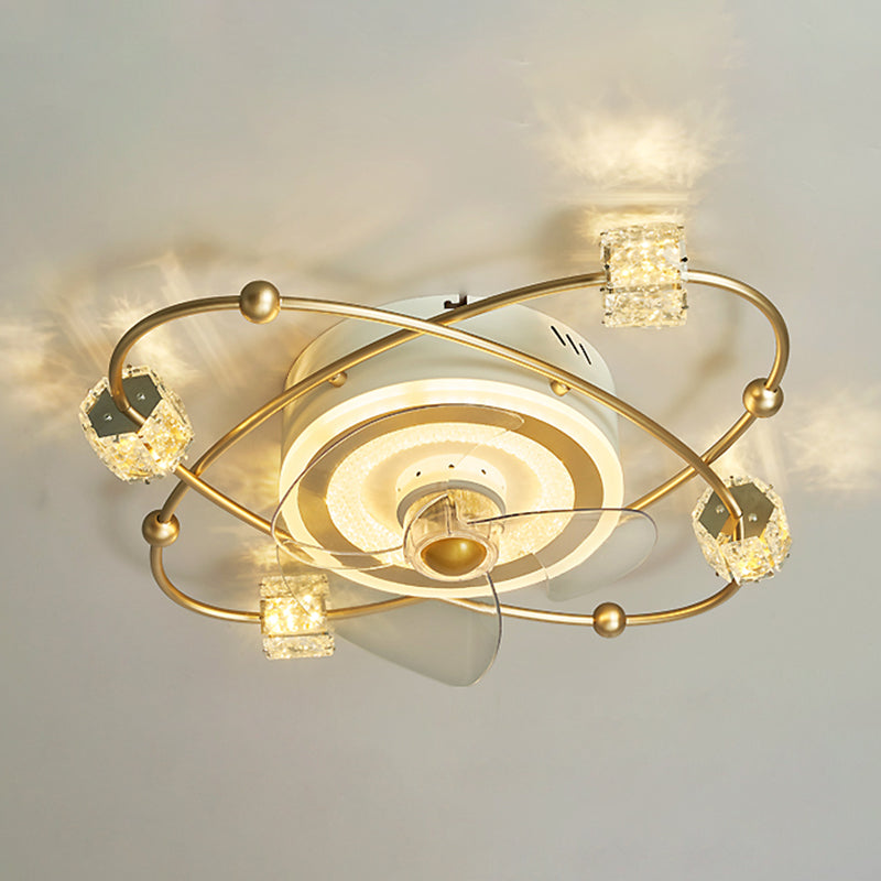 Nordic Style Iron Ceiling Fan Lamp Stepless Adjustment LED Ceiling Fan Light for Bedroom