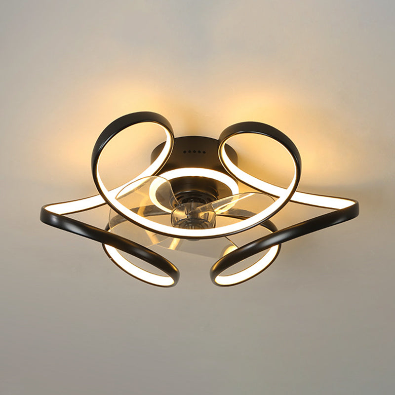 Nordic Style Iron Ceiling Fan Lamp Stepless Adjustment LED Ceiling Fan Light for Bedroom