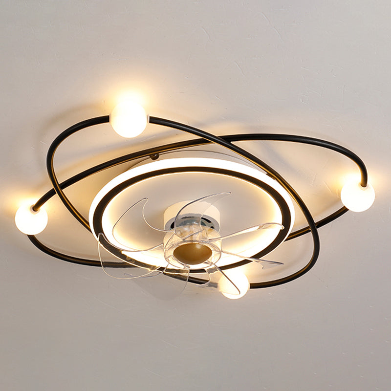 Nordic Style Iron Ceiling Fan Lamp Stepless Adjustment LED Ceiling Fan Light for Bedroom