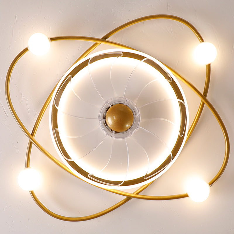 Nordic Style Iron Ceiling Fan Lamp Stepless Adjustment LED Ceiling Fan Light for Bedroom