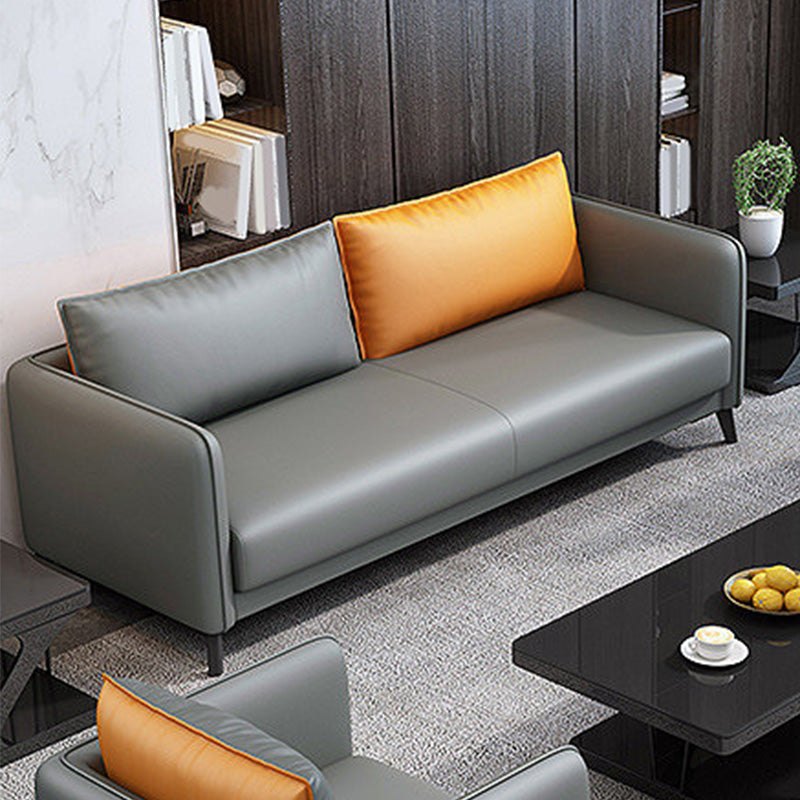 Standard Square Arm Leather Stain Resistant Sofa Couch with Pillows