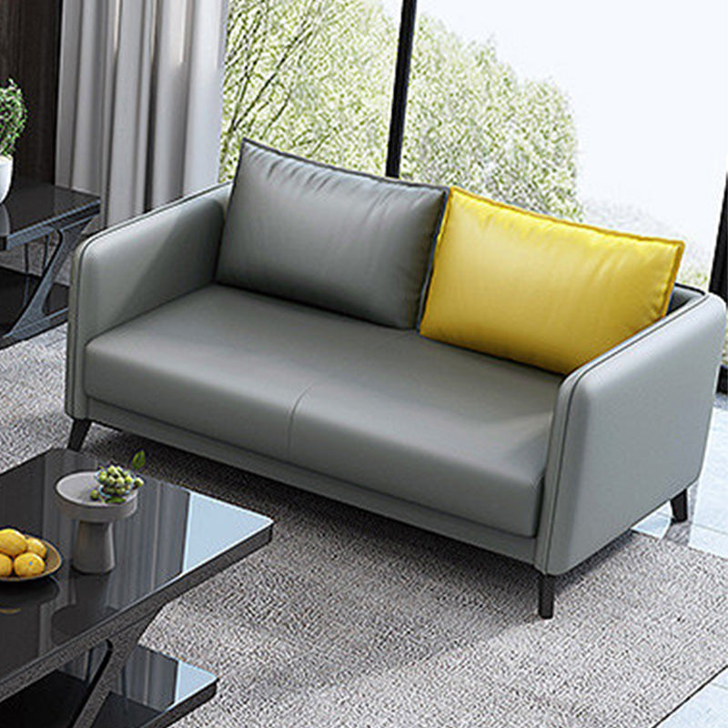 Standard Square Arm Leather Stain Resistant Sofa Couch with Pillows