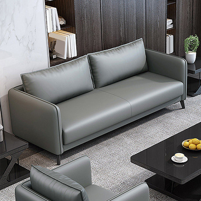 Standard Square Arm Leather Stain Resistant Sofa Couch with Pillows