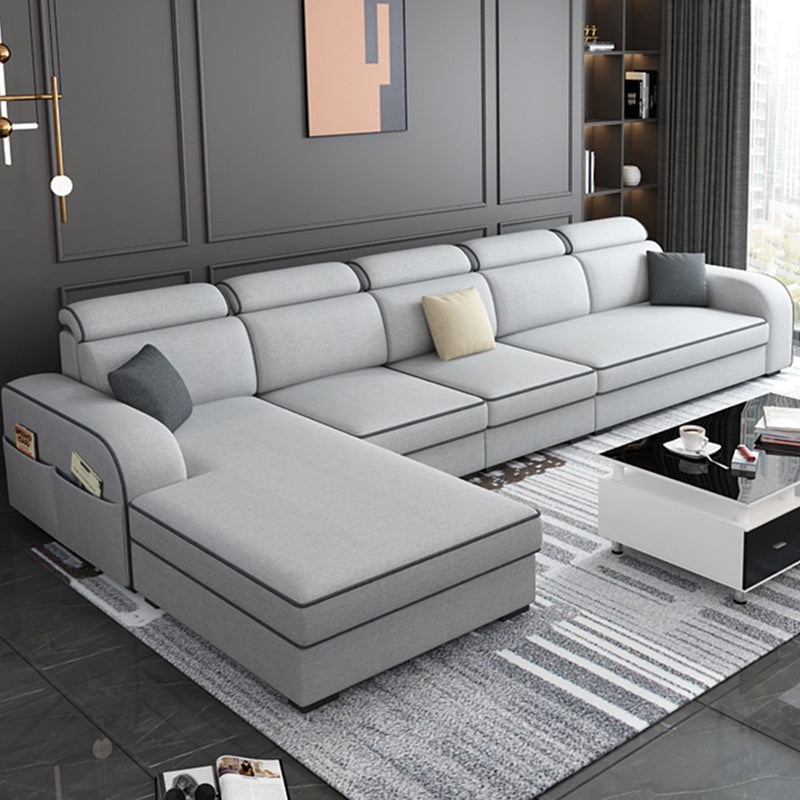 Contemporary Sofa Grey L-Shape High Back Square Arm Sectional with Storage