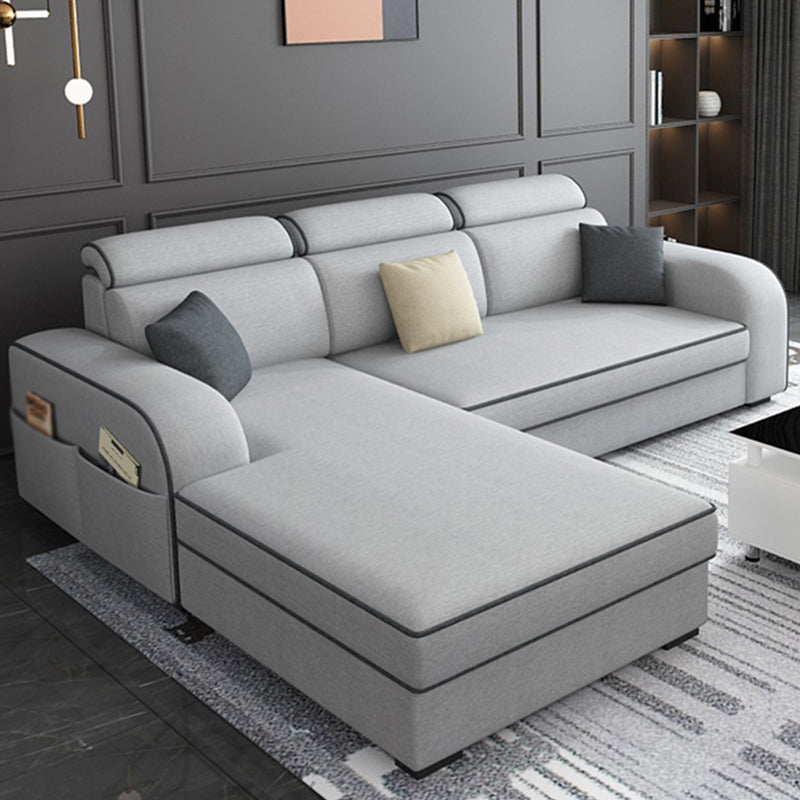 Contemporary Sofa Grey L-Shape High Back Square Arm Sectional with Storage