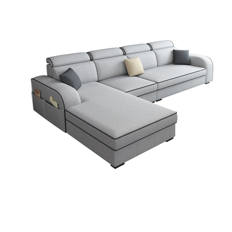 Contemporary Sofa Grey L-Shape High Back Square Arm Sectional with Storage